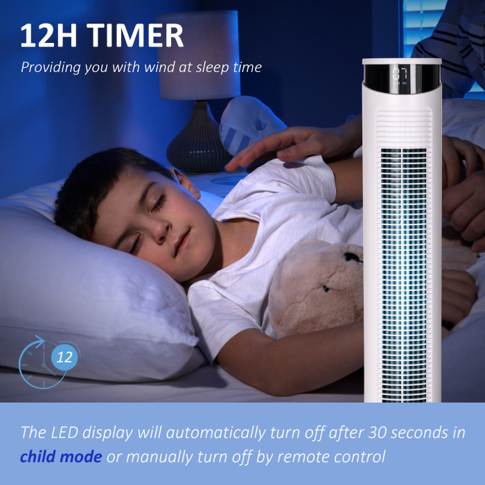  Ventilator turn 45W cu 3 moduri si 3 viteze, timer de 12h, din ABS si aluminiu, Ø31.5x93 cm, alb [6]