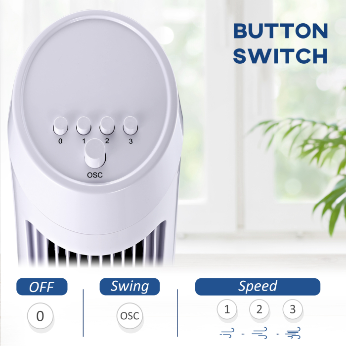  Ventilator Turn Oscilant cu 3 viteze, Ventilator Piedestal din Plastic ABS, 27x27x75 cm, Negru [6]