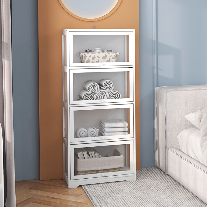  Vitrina Colectionari cu 4 Niveluri, Usi cu Balamale, Sistem Anti-Rasturnare, pentru Birou, Dormitor, 59 x 30 x 139 cm, Alb [2]