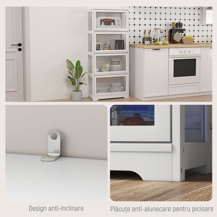  Vitrina Colectionari cu 4 Niveluri, Usi cu Balamale, Sistem Anti-Rasturnare, pentru Birou, Dormitor, 59 x 30 x 139 cm, Alb [5]
