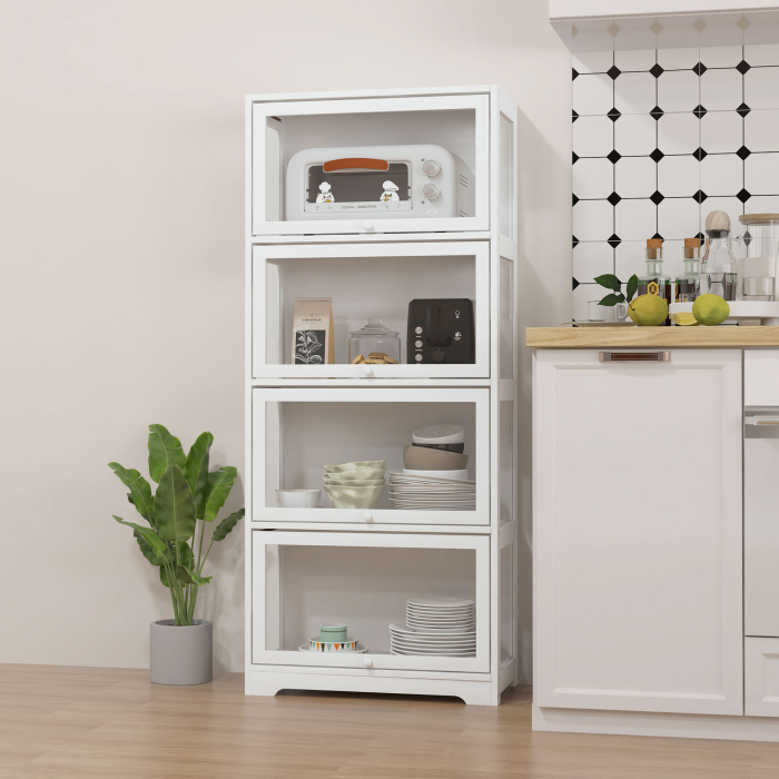  Vitrina Colectionari cu 4 Niveluri, Usi cu Balamale, Sistem Anti-Rasturnare, pentru Birou, Dormitor, 59 x 30 x 139 cm, Alb [6]