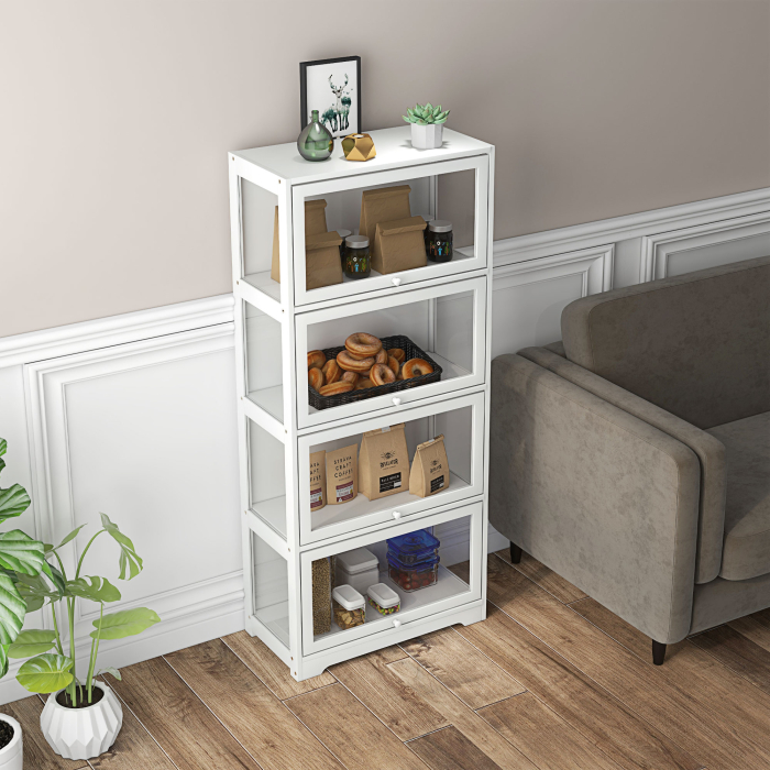  Vitrina Colectionari cu 4 Niveluri, Usi cu Balamale, Sistem Anti-Rasturnare, pentru Birou, Dormitor, 59 x 30 x 139 cm, Alb [7]