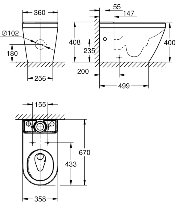 WC Grohe 102489SH00, Euro Ceramic, pe podea, Rimless, fara capac/rezervor, alb [8]