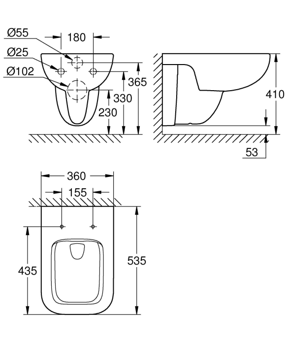 WC Grohe 39809000, 367 mm, 535 mm, 360 mm, 1 functii speciale, suspendat, interior zona montaj, jet de apa, Alb [21]