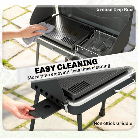  2-in-1 Portabil Gratar pe Gaz Propan, Grill si Aragaz, 7 kW, Negru [4]