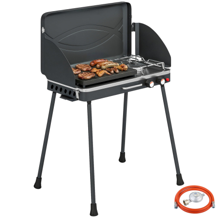  2-in-1 Portabil Gratar pe Gaz Propan, Grill si Aragaz, 7 kW, Negru [6]