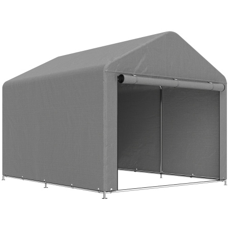 Gradina & balcon -  2x2,4 m Garaj Moto pentru Exterior, Tenda Impermeabila cu Usa Rulabila, pentru Biciclete si Unelte, Cadrul din Otel Zincat, Adapost de Gradina, Gri Deschis