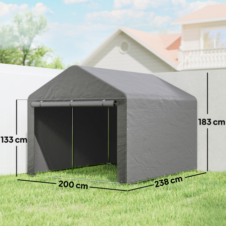  2x2,4 m Garaj Moto pentru Exterior, Tenda Impermeabila cu Usa Rulabila, pentru Biciclete si Unelte, Cadrul din Otel Zincat, Adapost de Gradina, Gri Deschis [2]