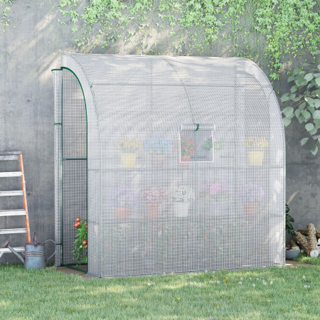  7' x 3' x 7' Outdoor Walk-In Greenhouse, Plant Nursery with Roll-up Windows, PE Cover, and 3 Wire Shelves, White [1]