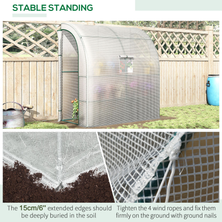  7' x 3' x 7' Outdoor Walk-In Greenhouse, Plant Nursery with Roll-up Windows, PE Cover, and 3 Wire Shelves, White [6]