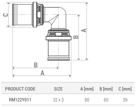Cot alama 90 grade Giacomini RM122Y011, 32x3, fiting presare pentru teava multistrat [1]