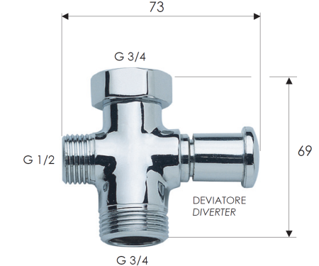 Deviator apa Remer Rubinetterie 316A, 1/2" x 3/4", alama cromata, montaj aparent, finisaj lucios [1]