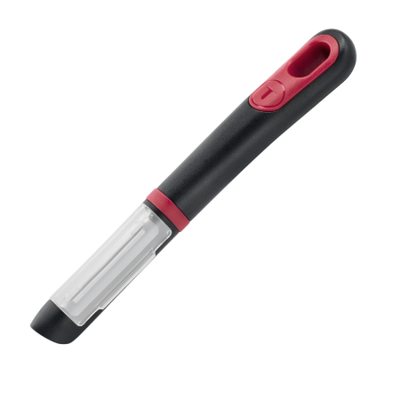 Vase & ustensile pentru gatit - Accesoriu pentru decojit legume si fructe Tefal Ingenio K1992034, lame duble, inox, capac de protectie, negru & rosu