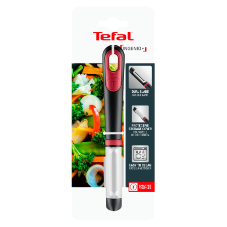 Accesoriu pentru decojit legume si fructe Tefal Ingenio K1992034, lame duble, inox, capac de protectie, negru & rosu [10]