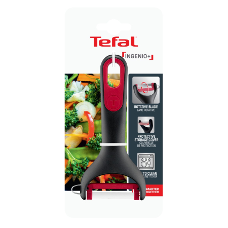 Accesoriu pentru decojit legume si fructe Tefal Ingenio K1992134, lama rotativa, inox, capac de protectie, negru & rosu [10]