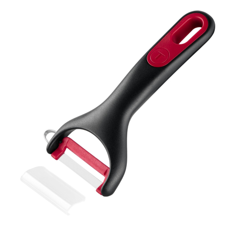 Vase & ustensile pentru gatit - Accesoriu pentru decojit legume si fructe Tefal Ingenio K1992134, lama rotativa, inox, capac de protectie, negru & rosu