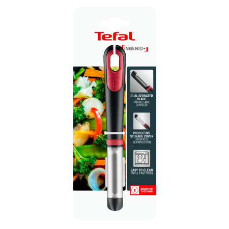 Accesoriu pentru decojit legume si fructe Tefal Ingenio K1994034, lama zimtata, inox, capac de protectie, negru & rosu [11]