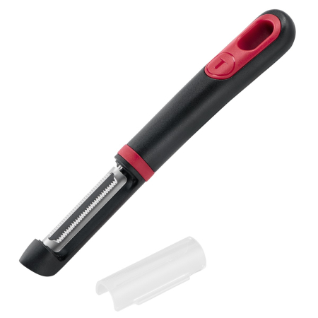 Vase & ustensile pentru gatit - Accesoriu pentru decojit legume si fructe Tefal Ingenio K1994034, lama zimtata, inox, capac de protectie, negru & rosu