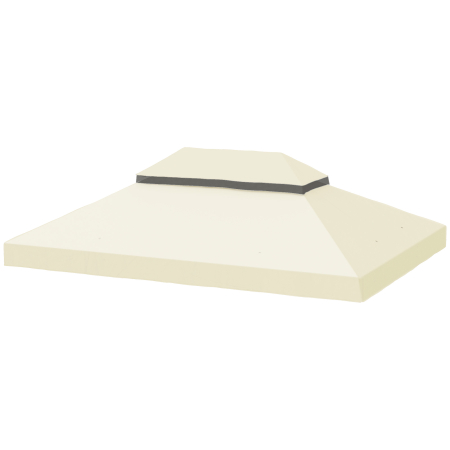  Acoperire pentru Foisor de Gradina 3x4 m cu 2 Niveluri din Material Oxford 600D cu Orificii de Drenaj, Alb-Crem [7]