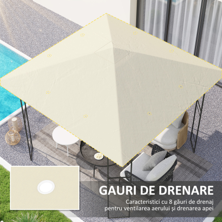  Acoperire pentru Pavilion 3x3 m de Gradina cu 8 Gauri de Drenaj, din tesatura Oxford 600D, Crem [3]