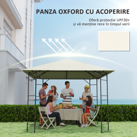  Acoperire pentru Pavilion 3x3 m de Gradina cu 8 Gauri de Drenaj, din tesatura Oxford 600D, Crem [5]