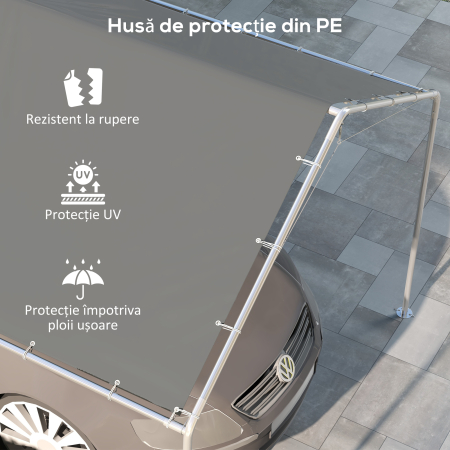  Acoperis de Carport 10 x 20ft, Prelata Rezistenta la UV cu Corzi Elastice, Gri inchis [5]