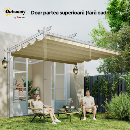  Acoperis de inlocuire pentru Pergola Gazebo cu 10 Gauri de Drenaj, Husa Pergola din Poliester Respirabil, 250x255 cm, pentru Pergola de Gradina 3x3m, Bej [6]
