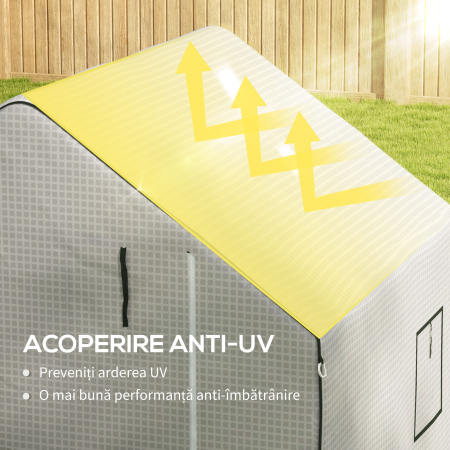  Acoperis de inlocuire pentru Sera Walk-in din PE cu Usa Rulabila si Ferestre, 140 x 143 x 190cm, Alb [4]