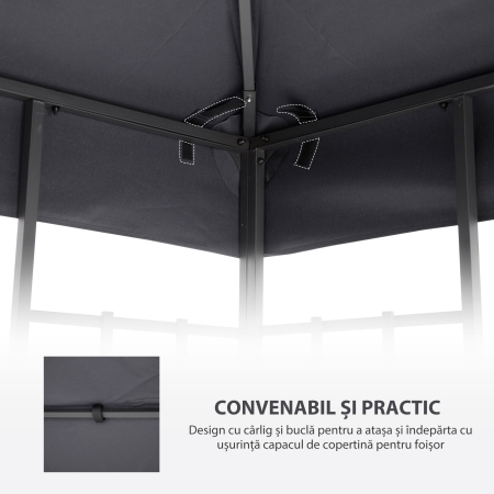  Acoperis de Rezerva pentru Foisor 3x3m cu Design pe Doua Niveluri, Rezistent la Razele UV, Gri inchis [4]