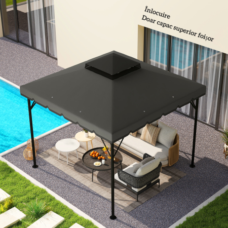  Acoperis de Rezerva pentru Pavilion 3x3 m de Gradina, Husa pentru Pavilion cu Doua Nivele Rezistenta la Apa din tesatura 180g/㎡ Anti-UV 30+ cu 8 Orificii de Drenaj, Gri [6]