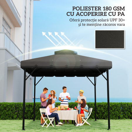  Acoperis de Rezerva pentru Pavilion 3x3 m de Gradina, Husa pentru Pavilion cu Doua Nivele Rezistenta la Apa din tesatura 180g/㎡ Anti-UV 30+ cu 8 Orificii de Drenaj, Gri [4]
