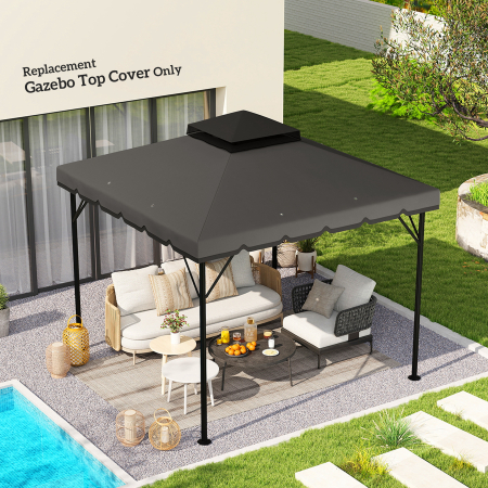  Acoperis de Rezerva pentru Pavilion 3x3 m de Gradina, Husa pentru Pavilion cu Doua Nivele Rezistenta la Apa din tesatura 180g/㎡ Anti-UV 30+ cu 8 Orificii de Drenaj, Gri [1]