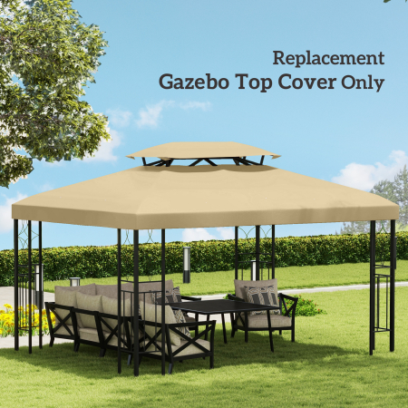  Acoperis de Rezerva pentru Pavilion 4x3 m din Poliester Anti-UV cu Structura in 2 Nivele, Crem [6]