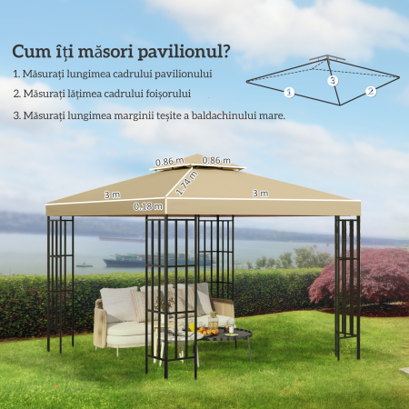  Acoperis de Rezerva pentru pavilion de Gradina Panza de Rezerva pentru pavilion tonel Tenda 3 x 3 m Bej [2]