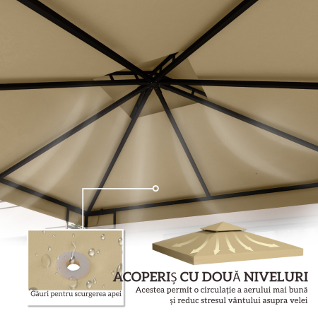  Acoperis de Rezerva pentru pavilion de Gradina Panza de Rezerva pentru pavilion tonel Tenda 3 x 3 m Bej [3]
