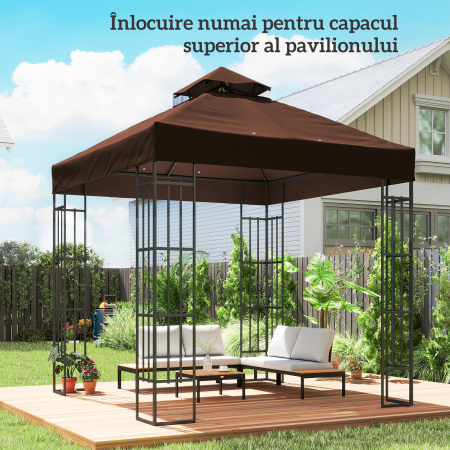 Acoperis de Schimb pentru Foisor 3x3 m cu 2 Niveluri pentru Gradina, Panza Rezistenta la Apa din tesatura Oxford 370g/㎡ Anti-UV 30+ cu Orificii de Drenaj, Cafea [1]