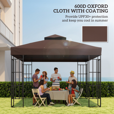  Acoperis de Schimb pentru Foisor 3x3 m cu 2 Niveluri pentru Gradina, Panza Rezistenta la Apa din tesatura Oxford 370g/㎡ Anti-UV 30+ cu Orificii de Drenaj, Cafea [5]