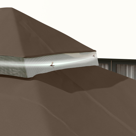  Acoperis pentru Cort de Gradina 3x4 m cu 2 Niveluri din tesatura Oxford 600D, cu Orificii de Drenaj, Cafeniu [7]