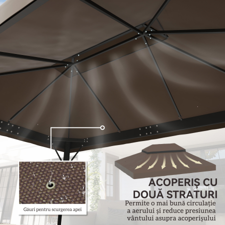  Acoperis pentru Cort de Gradina 3x4 m cu 2 Niveluri din tesatura Oxford 600D, cu Orificii de Drenaj, Cafeniu [3]