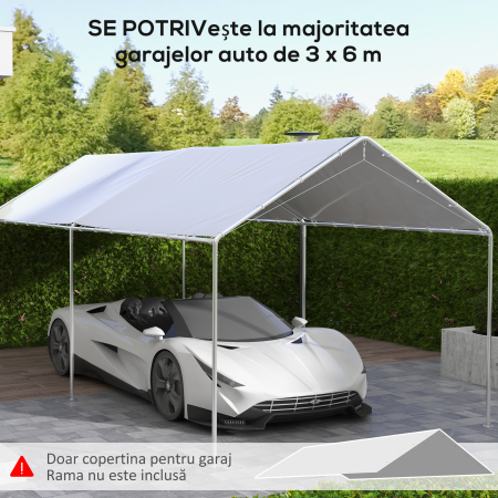  Acoperis pentru garaj 10 x 20ft, inlocuire copertina rezistenta la UV cu corzi elastice, alb [3]