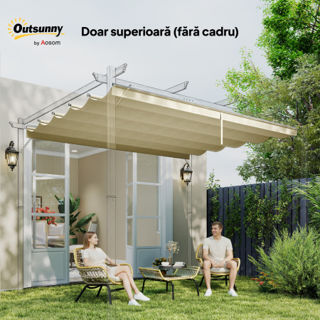  Acoperis pentru Gazebo Pergola cu 10 Orificii de Drenaj din Poliester, 250x255 cm, pentru Pergola 3x3m, Crem [6]
