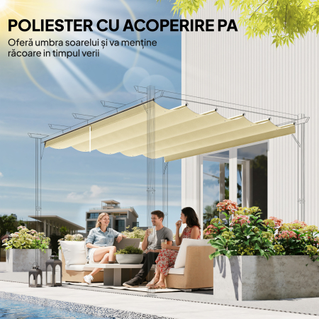  Acoperis pentru Gazebo Pergola cu 10 Orificii de Drenaj din Poliester, 250x255 cm, pentru Pergola 3x3m, Crem [4]