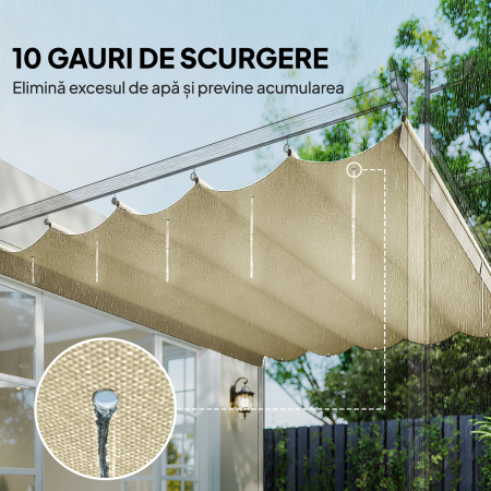  Acoperis pentru Gazebo Pergola cu 10 Orificii de Drenaj din Poliester, 250x255 cm, pentru Pergola 3x3m, Crem [5]