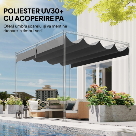  Acoperis pentru Pergola cu 8 Orificii pentru Drenaj, Husa de Schimb din Poliester Respirabil, Doar Acoperire, 392x350 cm, UV30+, pentru Pergola de Gradina 4x3m, Gri inchis [4]