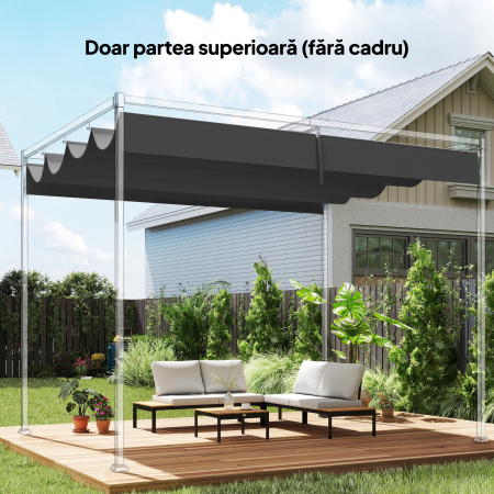  Acoperis pentru Pergola cu 8 Orificii pentru Drenaj, Husa de Schimb din Poliester Respirabil, Doar Acoperire, 392x350 cm, UV30+, pentru Pergola de Gradina 4x3m, Gri inchis [1]