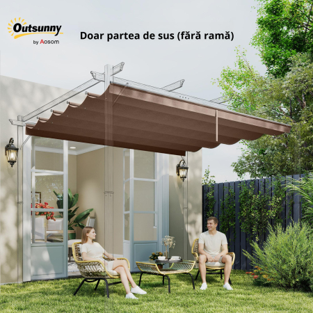  Acoperis pentru pergola gazebo 4x3 m din poliester respirabil, culoare cafeniu, cu 10 orificii de drenaj [6]