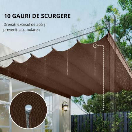 Acoperis pentru pergola gazebo 4x3 m din poliester respirabil, culoare cafeniu, cu 10 orificii de drenaj [5]