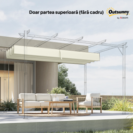 Acoperis Pergola, Acoperire Retractabila pentru Umbra, Protectie UV30+, Crem [8]