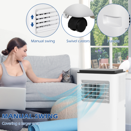  Aer conditionat portabil 750W cu 5 moduri si 2 viteze, din ABS si otel, 33x28x70,4 cm, alb [7]