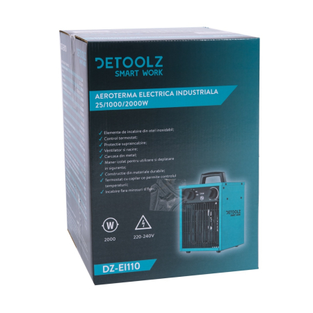 Aeroterma Electrica Industriala Detoolz DZ-EI110, 25/1000/2000W, Carcasa Metal, Elemente Otel Inoxidabil [5]